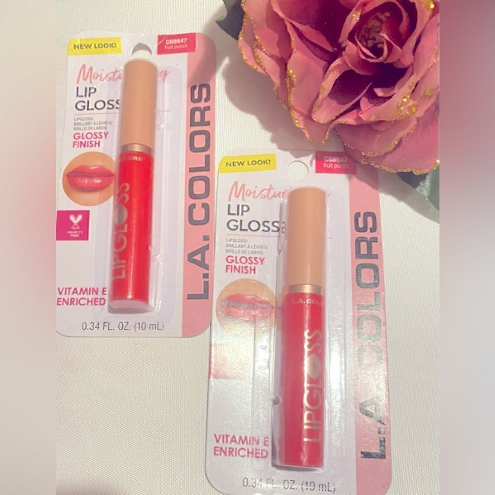 🛍️L.A. Colors Set of 2 Moisturizing Lip Gloss 💄 Fruit Punch 0.34FL.OZ(10mL)🎀